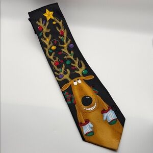 Yule Tide Greeting Hallmark Festive Reindeer Christmas Tie